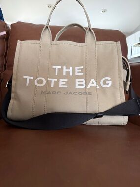 Marc Jacobs Beige Canvas 'The Tote Bag' with Black Strap